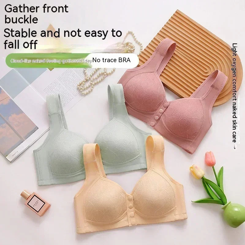 Mother Front Open Buckle Bra Underwear Brassiere Large Size Bra Without Steel Ring Thin Section Vest Type Mom breathable Brassie