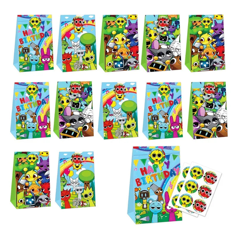 Sprunki Gift Bag Birthday Party Cute Cartoon Candy Sack Fashion Kraft Paper Biscuit Package Decoration Supplies Kids Gift