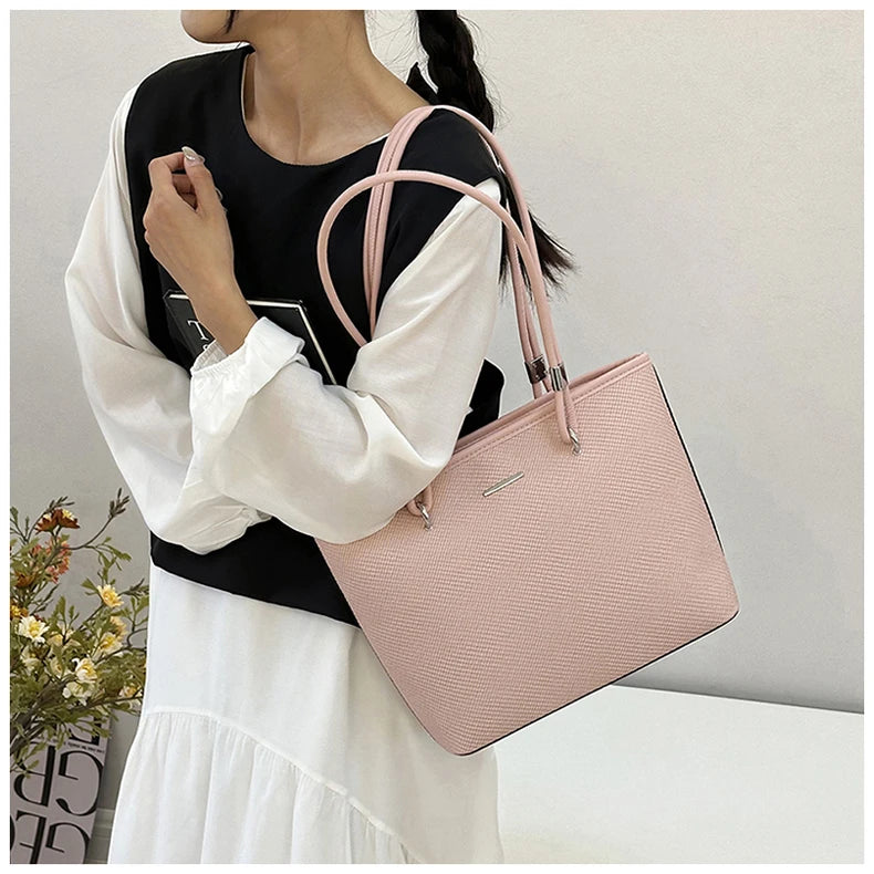 Pu Women's Shoulder Bag Stylish And Simple Solid Color Handbag Adjustable Shoulder Strap Waterproof Large Capacity Bucket Bag