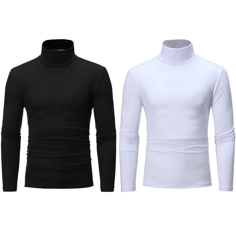 2pcs Men Thin Warm Tops Men's Autumn Long-sleeved Thermal Underwer Male High Collar Fashion T-shirt
