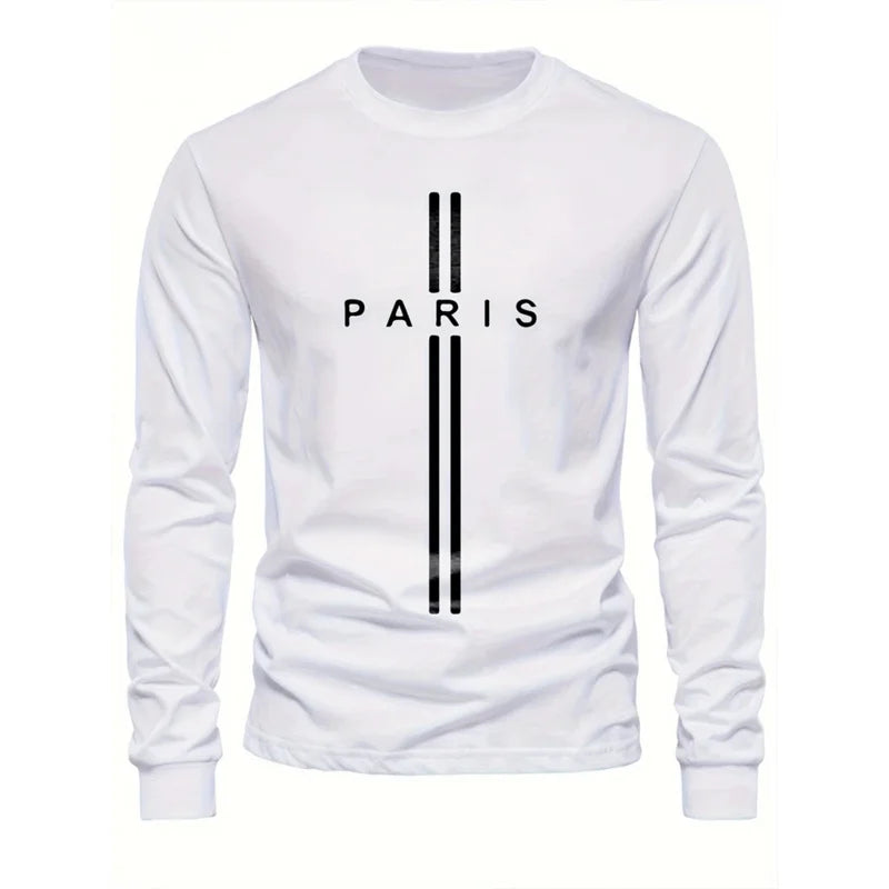 2025 New Spring Men Round Neck Casual Street Style Clothing Loose Fashion Sweatshirt Letter Pattern Creative Long Sleeve T-Shirt