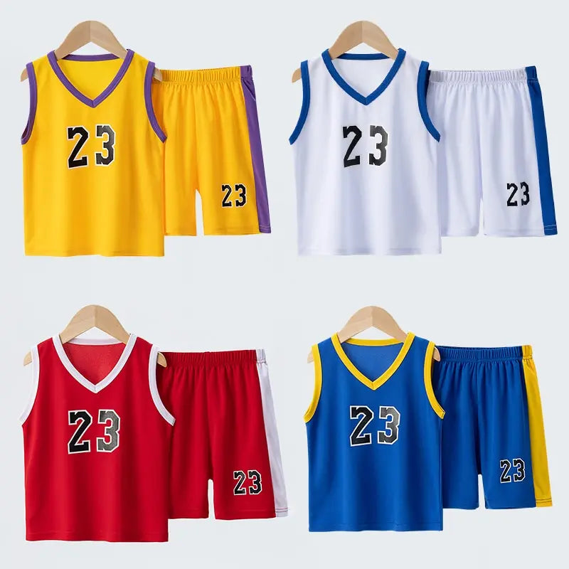 2/4Pcs Summer Children's Quick-drying Sports Suit Boys Casual Ball Sleeveless T-shirt Girls Joker Mixed Color Combination Shorts
