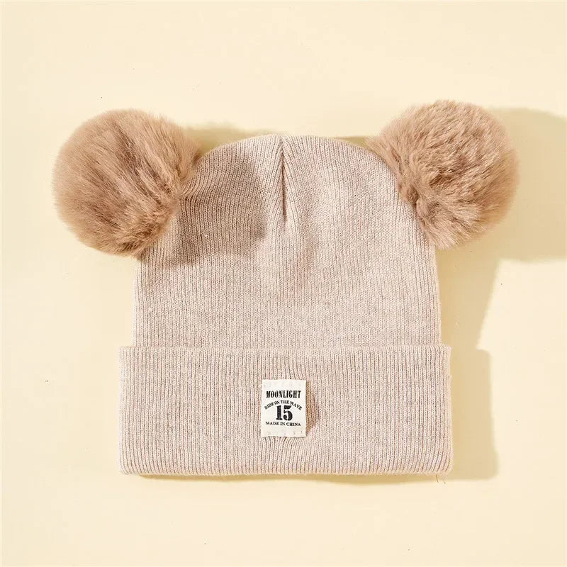 Children's Caps Baby Wool Hat Children's Thick Hats Warm Earmuff Winter Warm Knit Caps Infant Toddler Cap Kids Pom Pom Hat