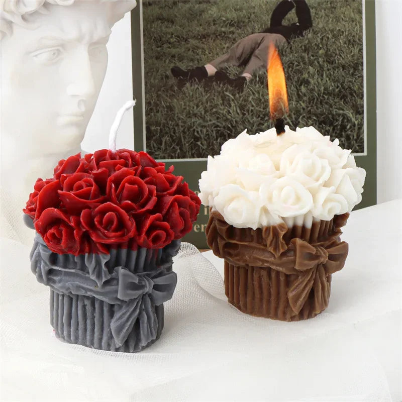 DIY Bowknot Rose Flower Candle Mold Cylinder Rose Floral Pillar Silicone Mold Wedding Decor Valentine's Day Gift Christmas decor