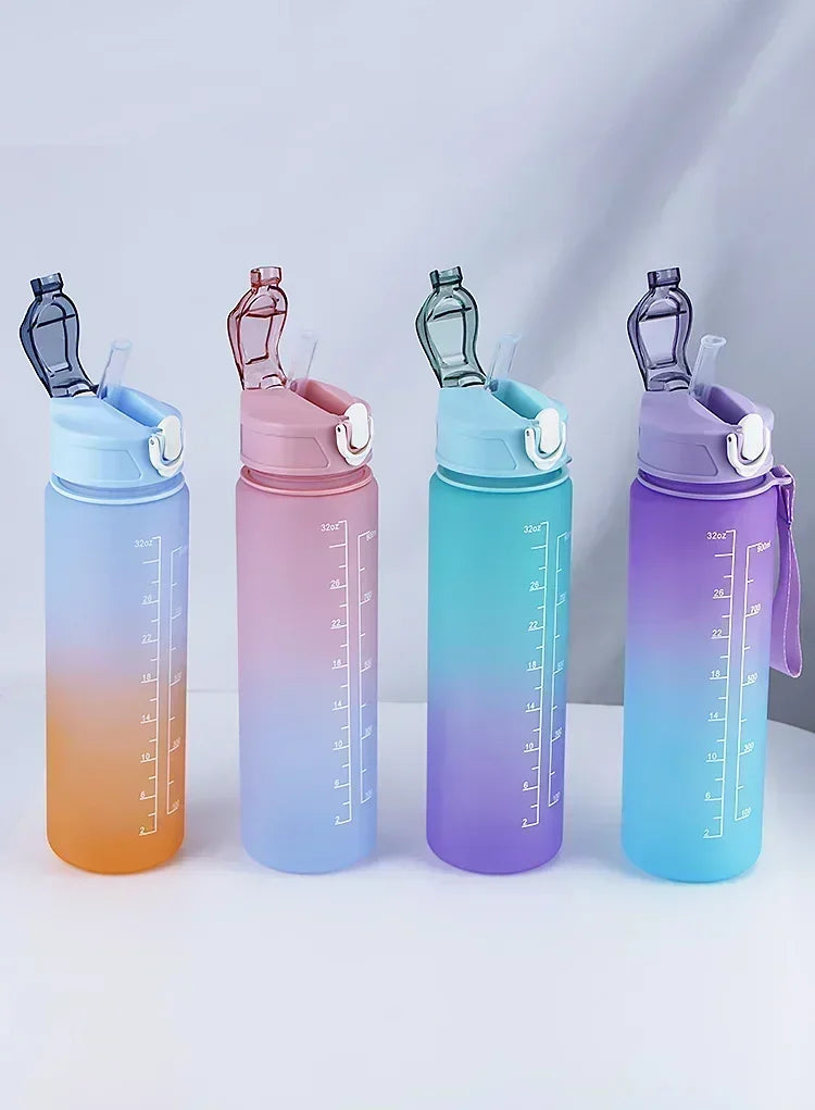 900ml Leakproof Water Bottles with Times To Drink and Straw Motivational Drinking Sports Water Bottle for Fitnes Gym Outdoor