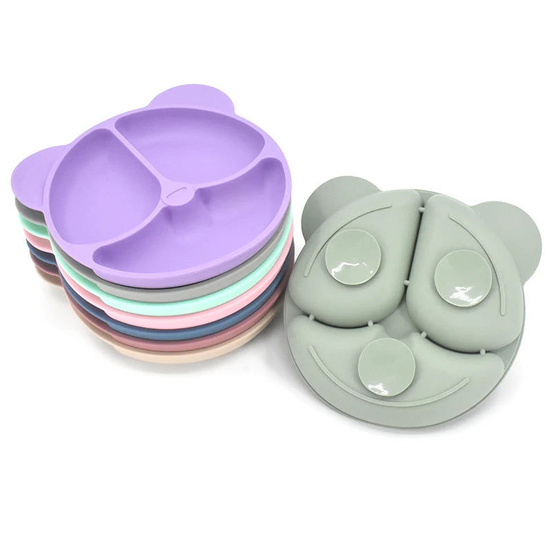 9PCS/Set BPA Free Silicone Baby Feeding Set Sucker Bowl Divided Dinning Plate Straw Cup Spoon Fork Adjustable Bib Child Dishes
