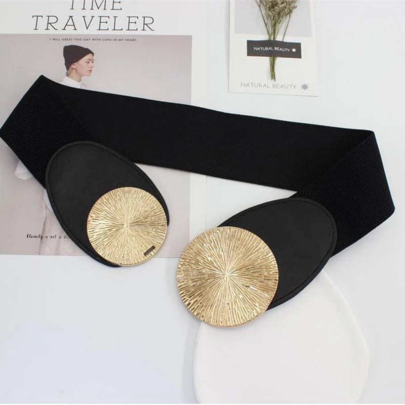 Wide Elastic Waist Belt Ladies Retro Fashion Stretchy Stylish PU Leather Waistband forClothing Accessories  Decoration