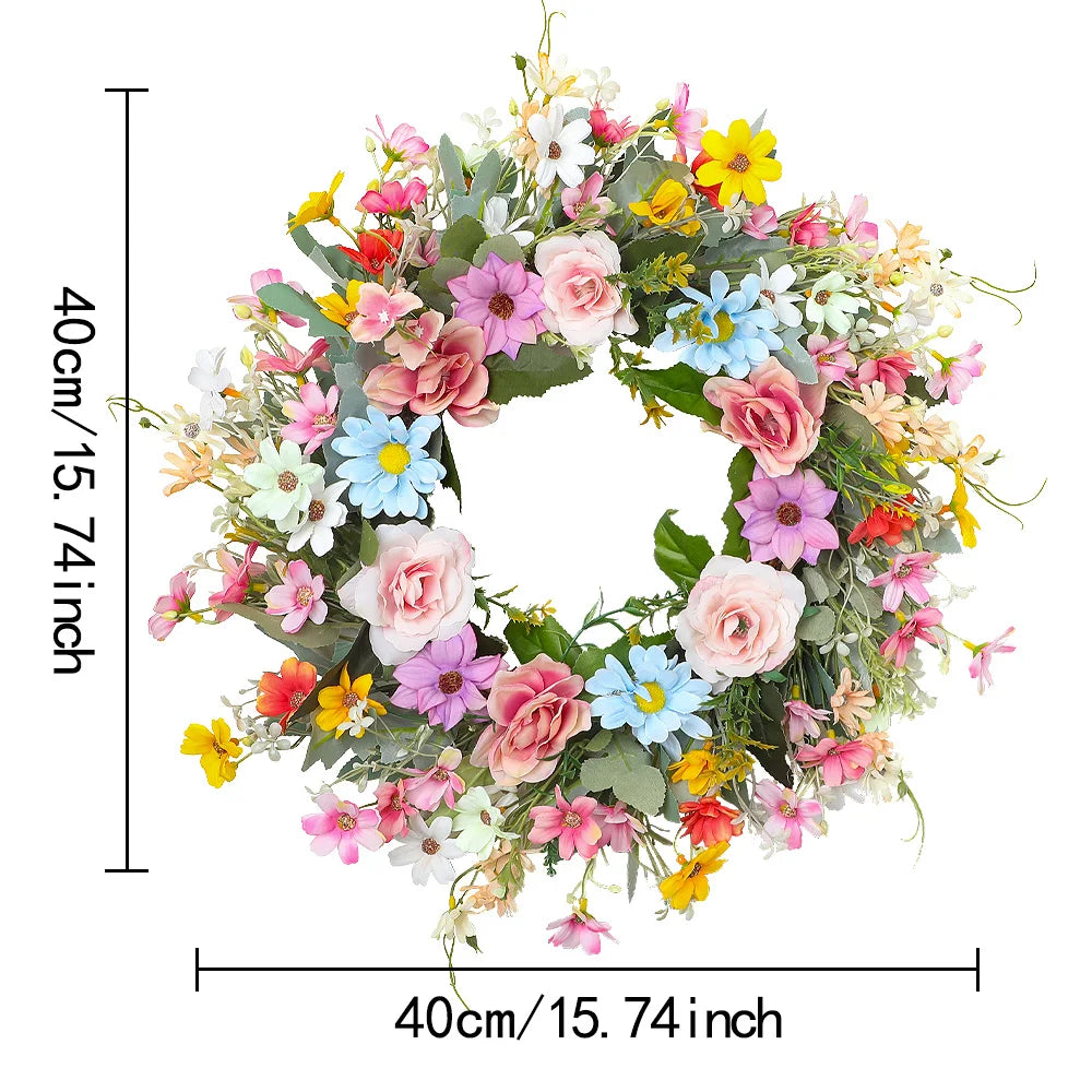 Artificial Daisy Flower Wreath for Spring,Valentine Easter Door Wall Decor, Wedding Party Garland Indoor Outdoor Home Decoration