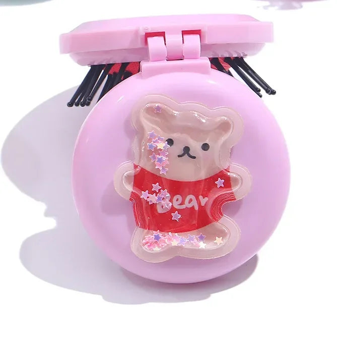 Cute Rainbow Cartoon Air Bag Comb Women Mini Portable Folding Hair Brush with Mirror Head Massager Cushion Pocket Styling Tools