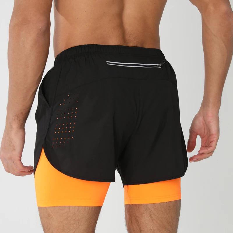 New men's running double-layer shorts quick-drying fitness 2-in-1 shorts men's sports workout training bodybuilding shorts male