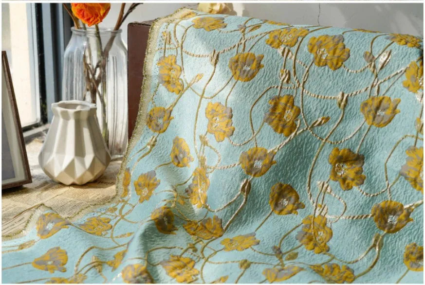 Lake Green Gold Silk Embossed Yarn Dyed Jacquard Fabric Spring Autumn Tutu Skirt Palace Style Dress Making Fabric 50cmx140cm