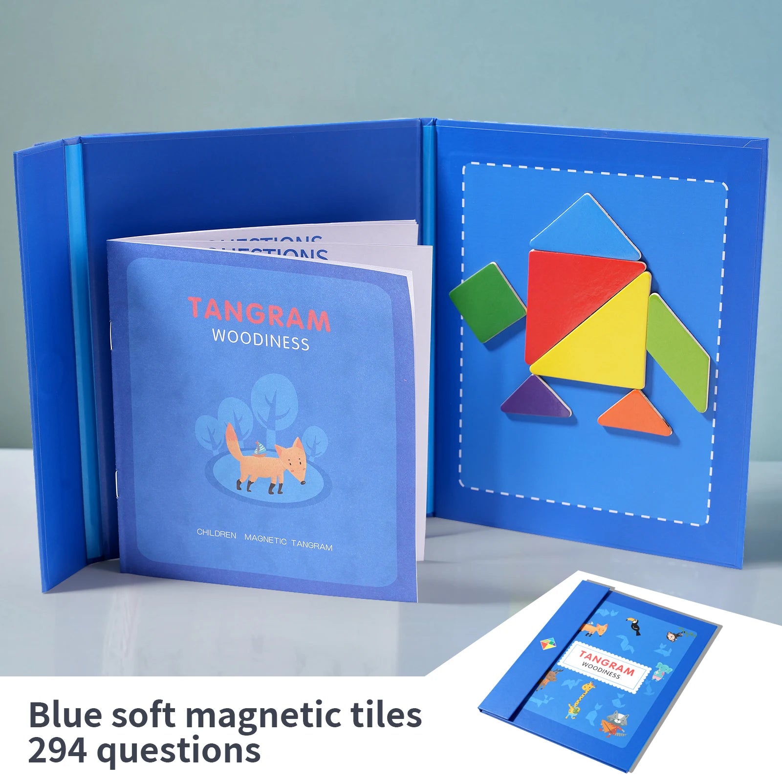 Magnetic Wooden Tangram Block Puzzle Game for Kids - Montessori Educational Intelligence Jigsaw Children's Gift