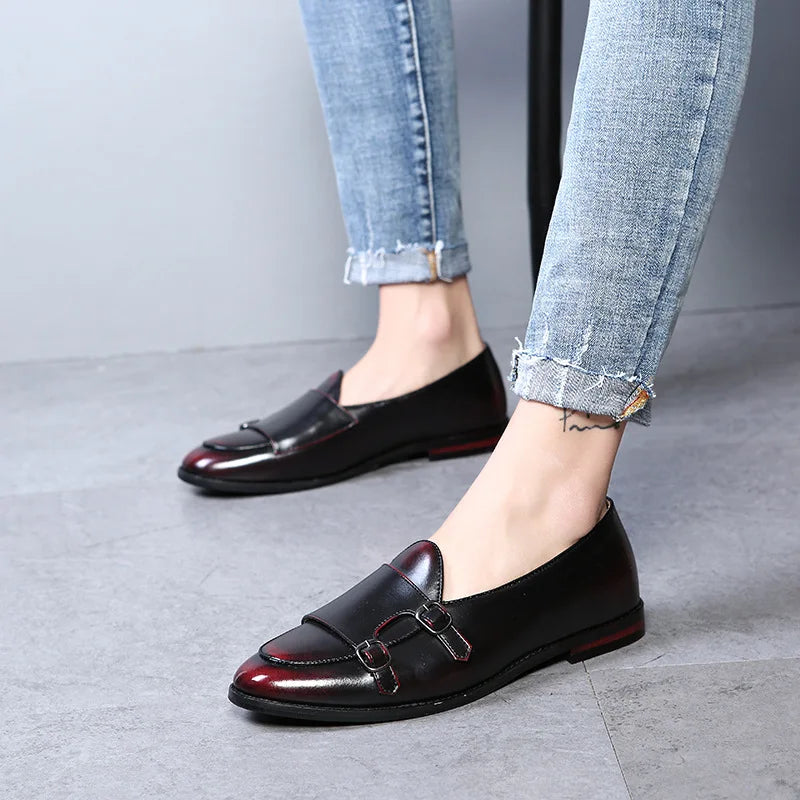 Fashion Monk Strap Leather Shoes Men Plus Size British Style Loafer Casual Flat Shoes for Party Club 2021 New Zapatos Hombre
