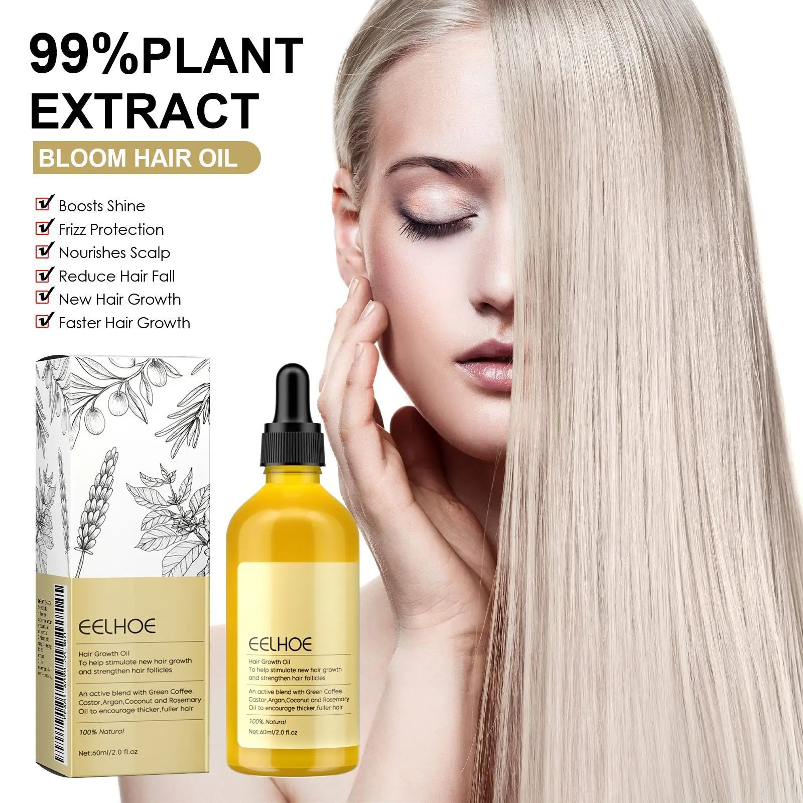 EELHOE Rosemary Oil Hair Growth Products Anti Hair Loss Treatment Volume Hair Thickener Strengthening Rosemary Essential Oil