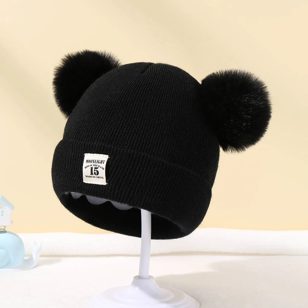 Children's Caps Baby Wool Hat Children's Thick Hats Warm Earmuff Winter Warm Knit Caps Infant Toddler Cap Kids Pom Pom Hat