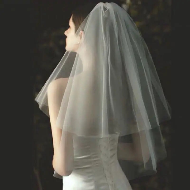 Simple 2 Tiers Fingertip Bridal Veils Cut Edge Tulle Veil with Comb Marriage Accessories