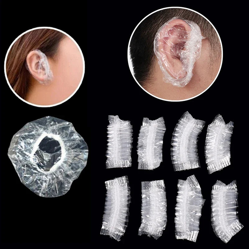 100Pcs Disposable Waterproof Ear Cover Transparent Bath Shower Hair Salon Earmuffs Coloring Protector Caps
