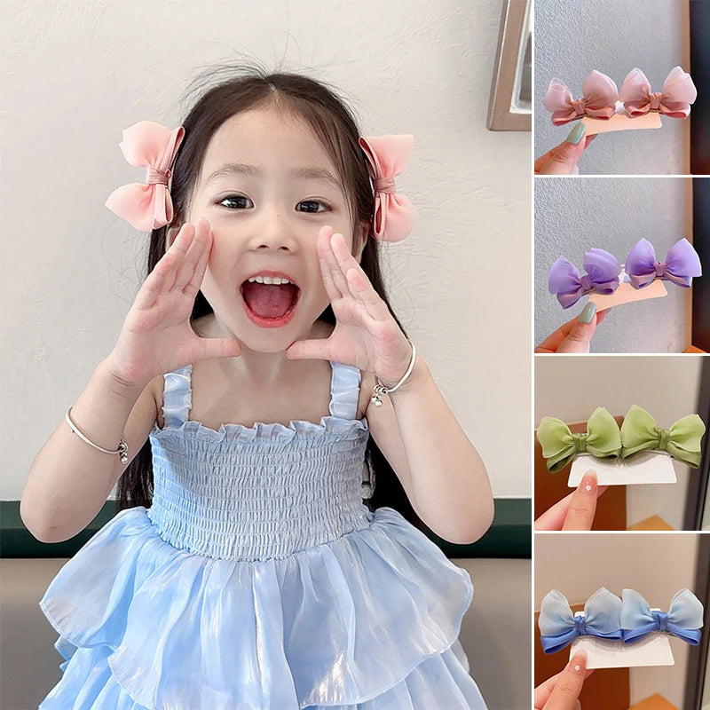 Fairy Bow Hairpins Mesh Bowknot Baby Hair Clips Sweet Kids Sided Clip Barrettes Princess Girl Headwear Children Hair Accessories