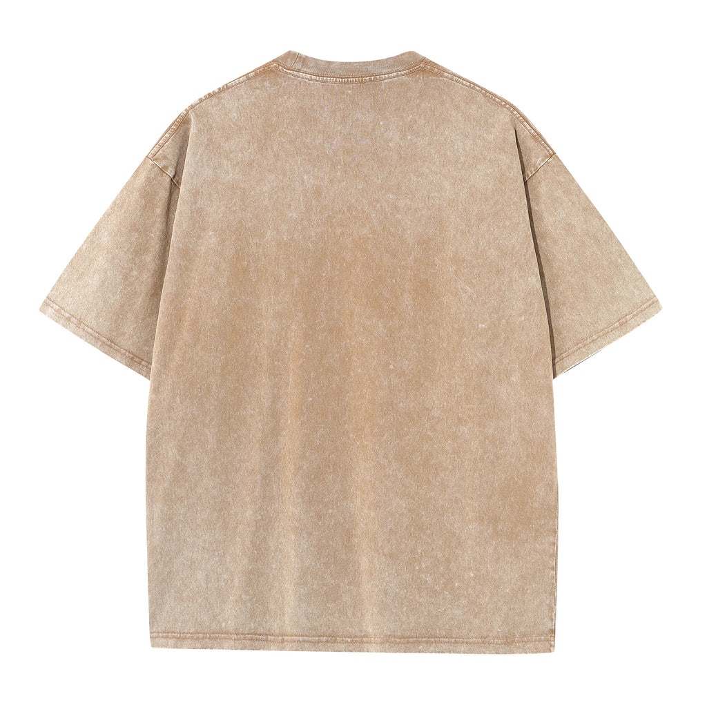 Men's summer pure cotton distressed retro drop shoulder T-shirt solid color loose casual breathable men's casual T-shirt tops