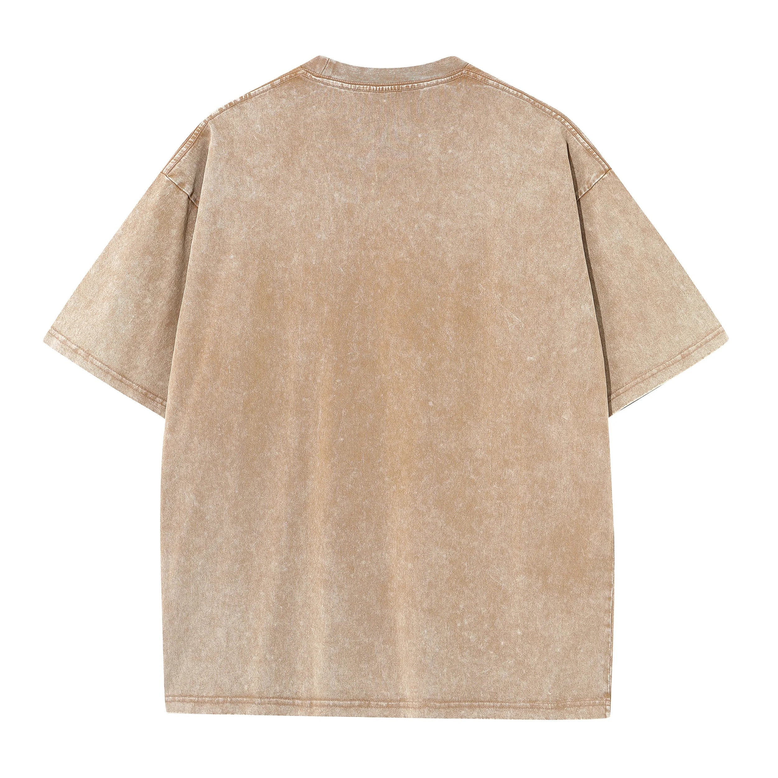 Men's summer pure cotton distressed retro drop shoulder T-shirt solid color loose casual breathable men's casual T-shirt tops