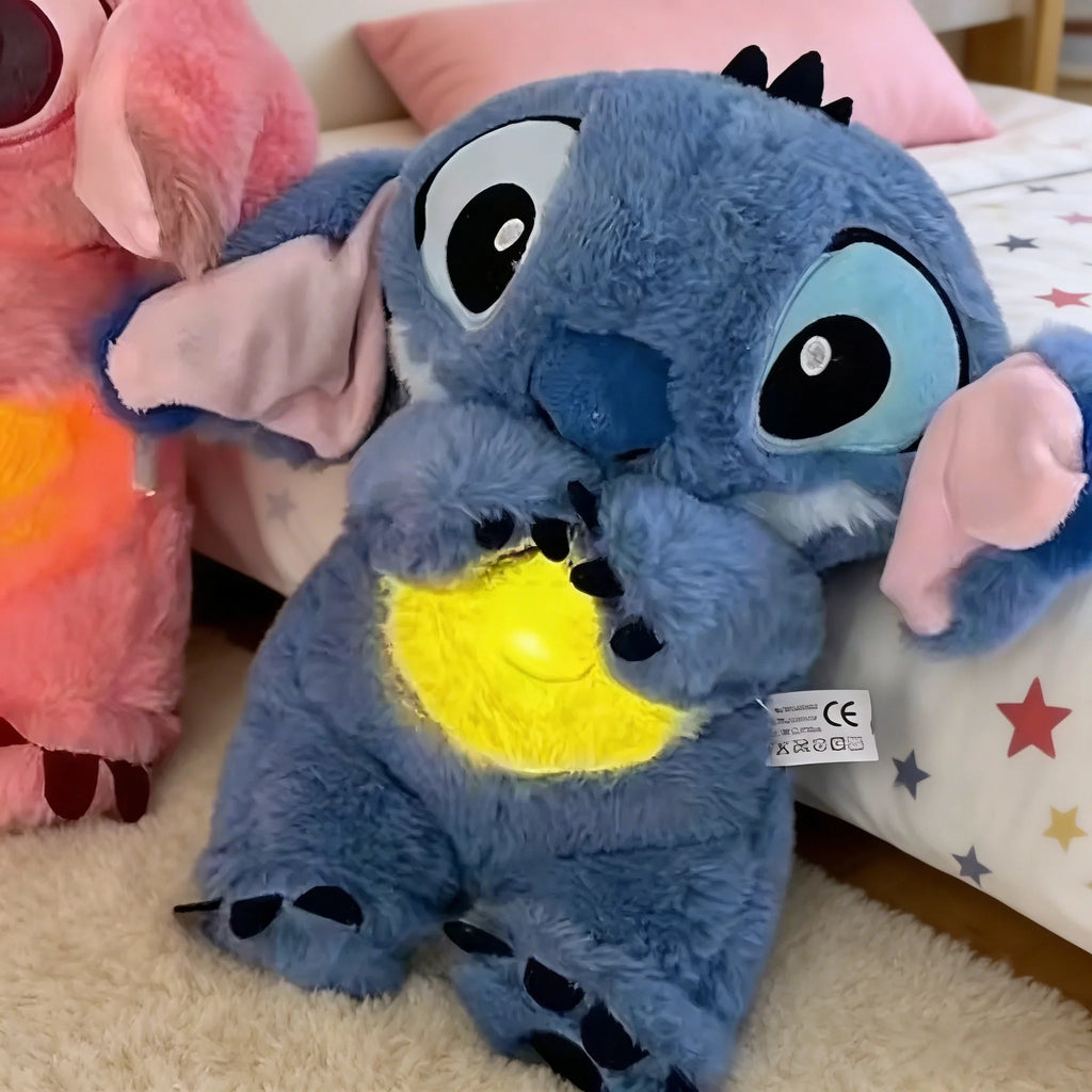 New Luminous Breathing Stitch Baby Sleep Companion Sound Soothing Music Plush Toy with Airbag and Light Doll Breathing Toy Gift