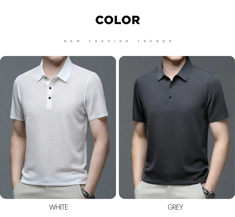 Business Casual Sweat-absorbing Top Brand Clothes Summer New Men's Short Sleeve T-shirt Ice Silk Cool and Breathable POLO Shirt