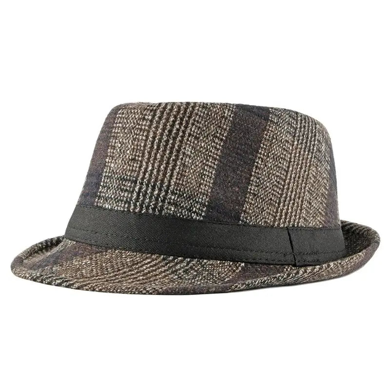 Spring Summer New Vintage Checked Top Hat Men's Middle-aged and Elderly Woolen Gentleman's Hat Jazz Hat