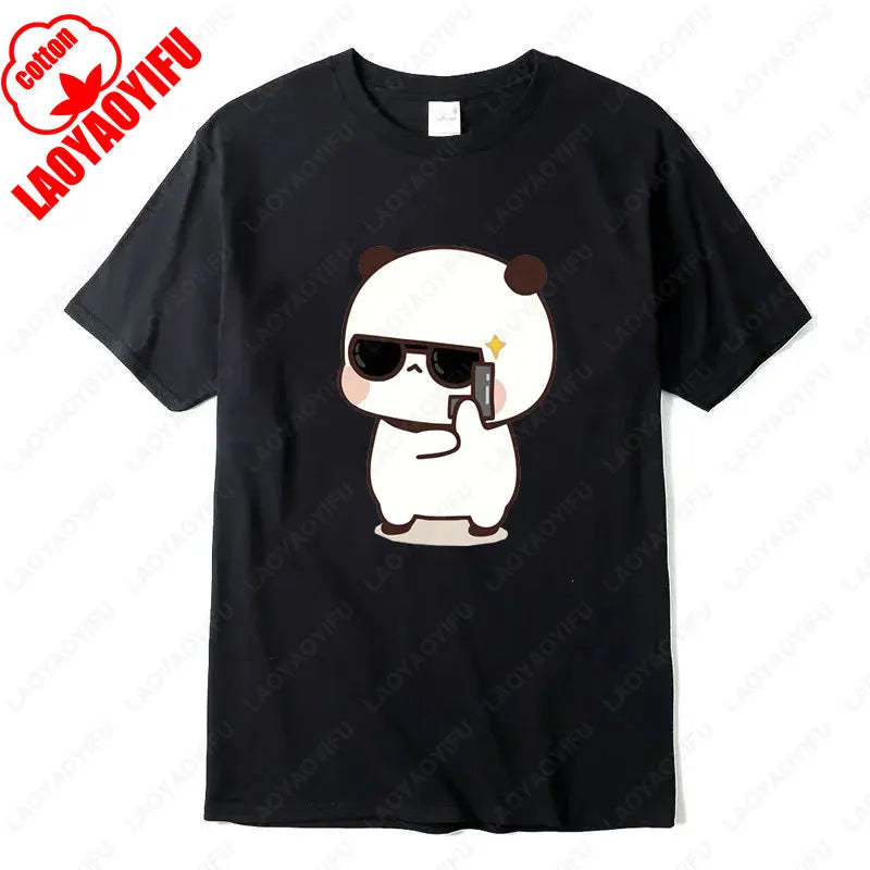 Kawaii Bubu Dudu Couple Shirt Bear Panda Are Spy Love Things Couple Do Tshirt Cute Matching Cotton T-shirt Man Woman Casual Tees