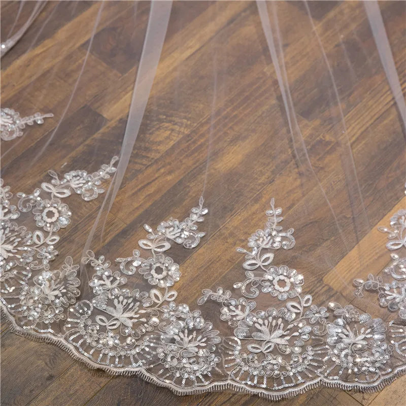 3M One Layer Lace Edge Bridal Veil With Comb for Bride Marriage Wedding Accessories