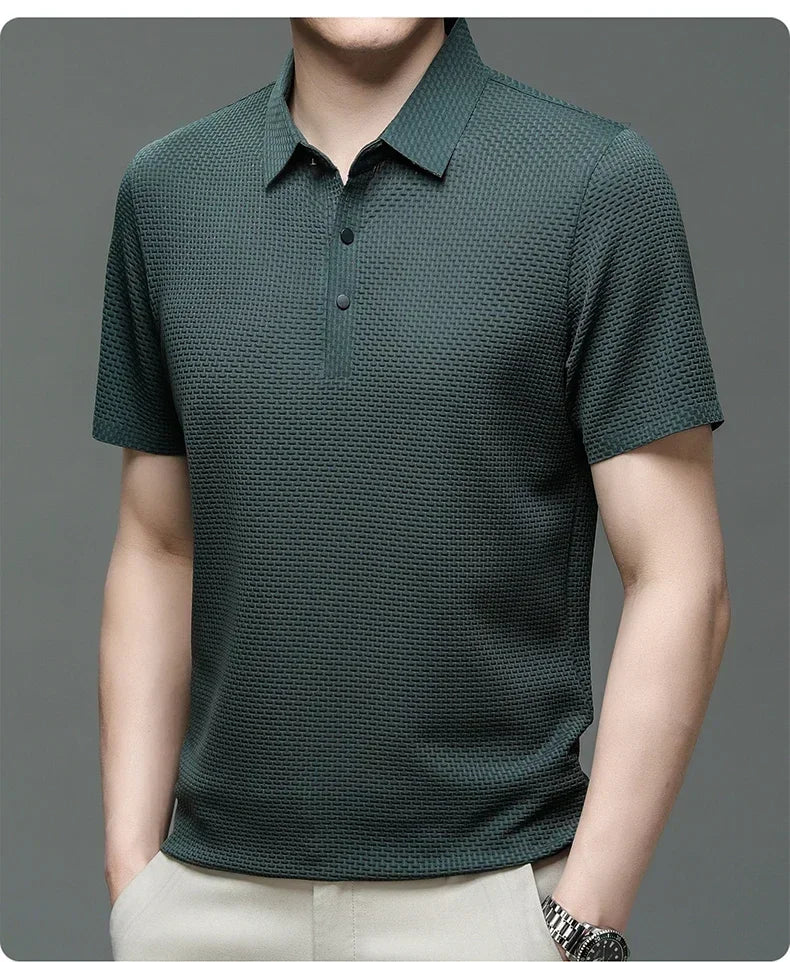 Business Casual Sweat-absorbing Top Brand Clothes Summer New Men's Short Sleeve T-shirt Ice Silk Cool and Breathable POLO Shirt
