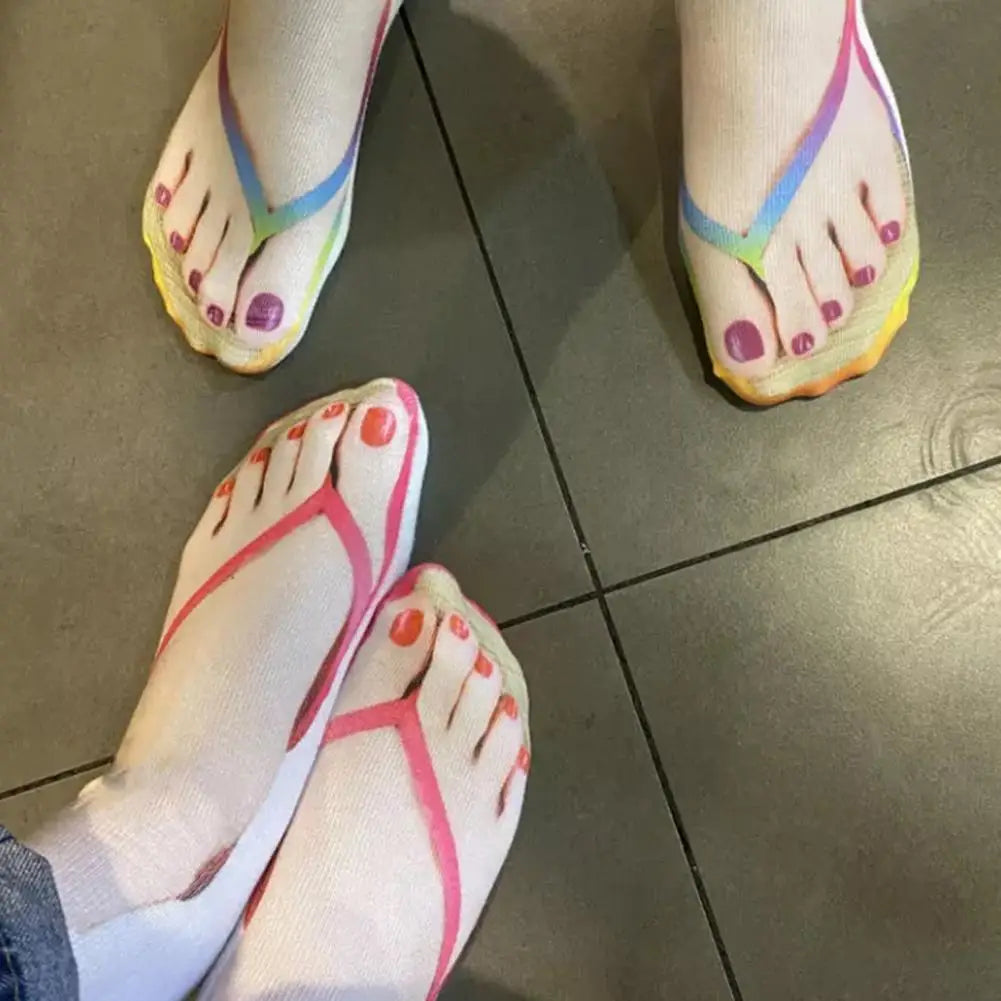1 Pair 3D Printing Pattern Flip Flop Socks Funny Socks for Women Flip-flop Ankle Socks Low Cut Floor Socks Hosiery Novelty Gifts