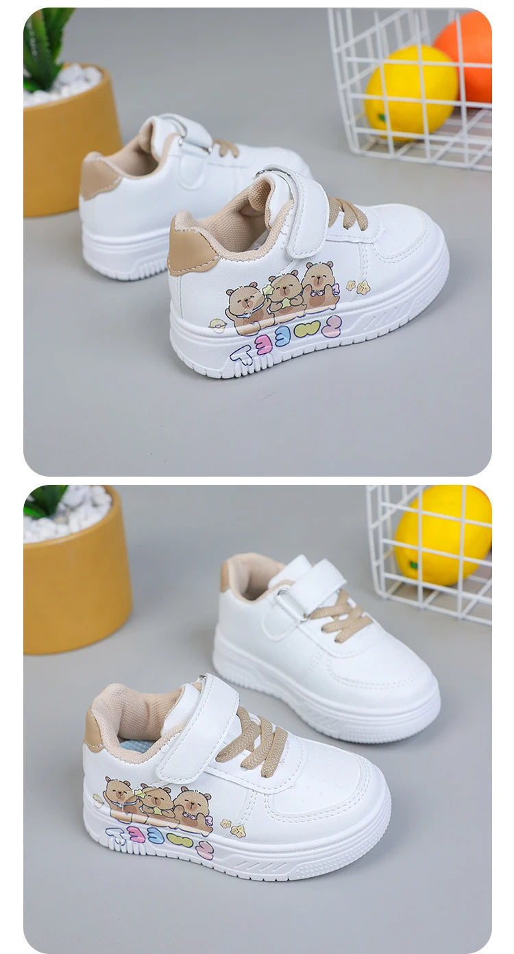 Hot Kids Girls Shoes New Children Sneakers Boys Girls Capybara Cartoon Print Casual Sport Shoe Student White Sweet Toddler Shoes