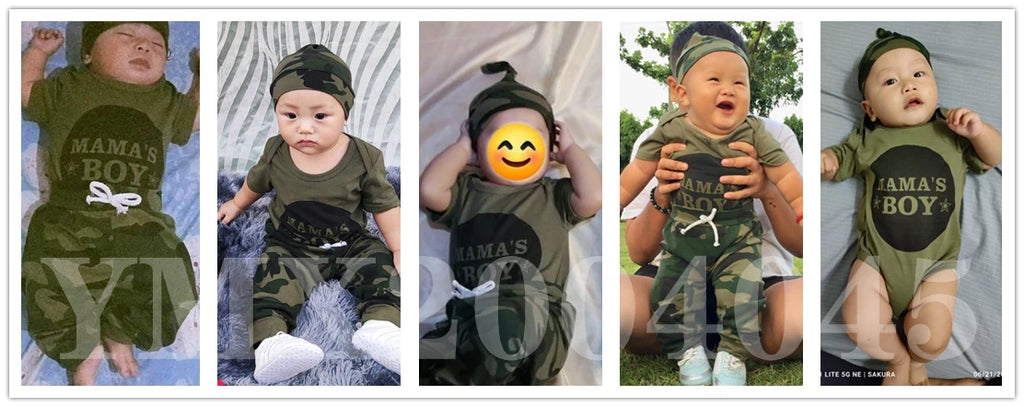 Newborn Baby Boy Summer Clothes Set Letters Short Sleeve Romper +Camouflage Pants+Hat 3pcs Outfits for Toddler Boy 0-18 Months