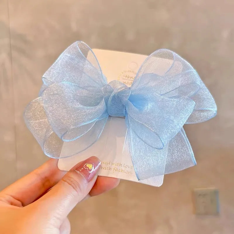Korean Mesh Gauze Bow Baby Hairpins Fairy Princess Girl Back Head Hair Clips Top Clips Kids Headwear