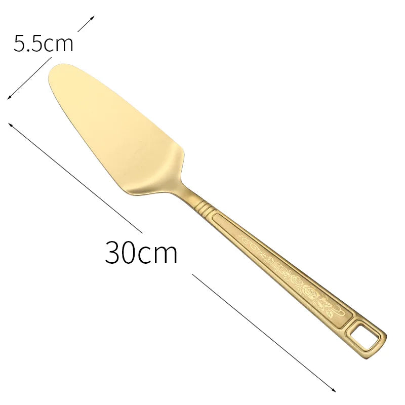 Stainless Steel Kitchen Gold Cooking Utensils Hollow Shovel Spatula Large Salad Spoon Fork Stirring Serving Tableware