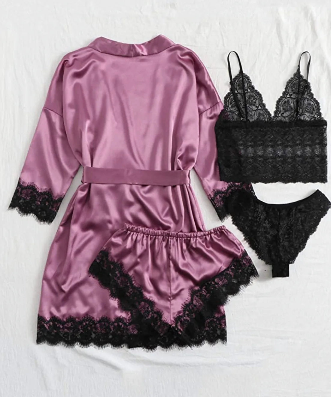 new Women's Sleep Lounge New Pajama Sets European American 4-piece set with lace satin suspender summer set for sleeping pajamas