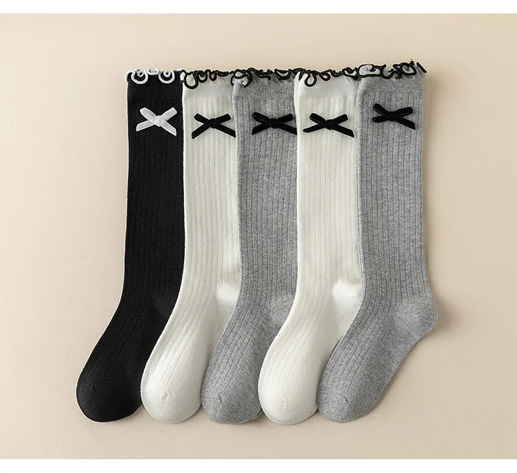 1 Pair Chic Simplicity Kids Girl Sock Sweet Fashion Bow Ruffle Bow Children Girl Calf Sock Spring Autumn Cotton School Sock