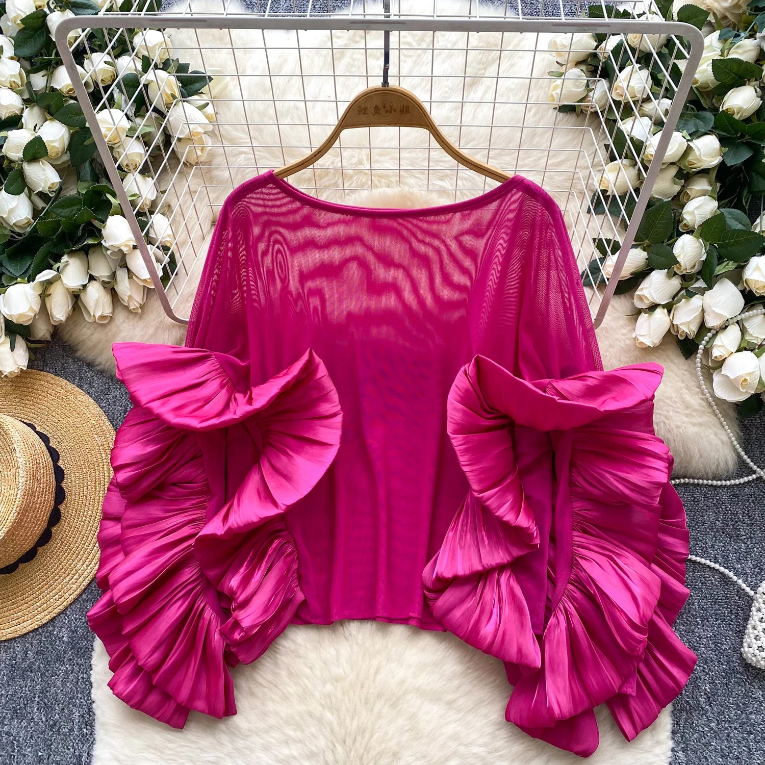 SINGREINY Autumn Ruffles Party Blouses Female O Neck Long Sleeves Temperament Mesh Shirts Women Senior Sheer Loose Thin Tops