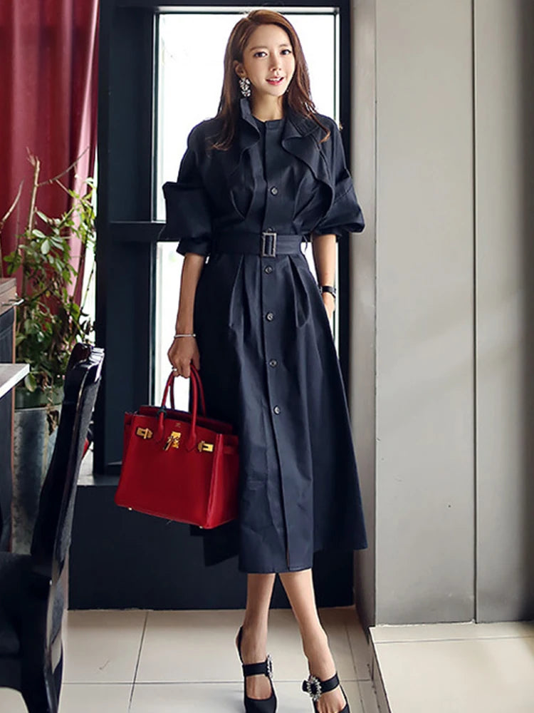 Elegant Women Windbreaker Casual Single Breasted Belt Pocket Jacket Coat Femme Mujer Chic Long Trench Outerwear Spring Autumn
