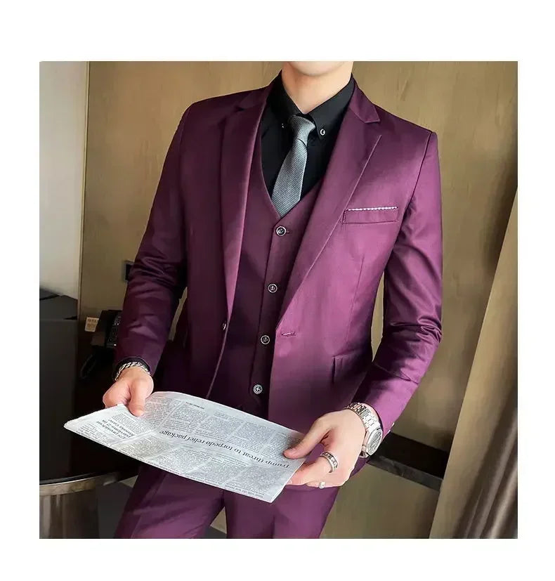 S-9XL New (Blazer+Vest+Pants) Men's Fashion Business Gentleman Professional Formal Dress Korean Version Banquet Dress Suit 6XL