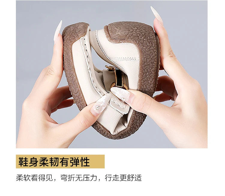 New Summer Sandals For Women100% Genuine Leather Single Shoes, Large-Sized Fashionable Casual Women'S Shoes, Loafers Flat Shoes