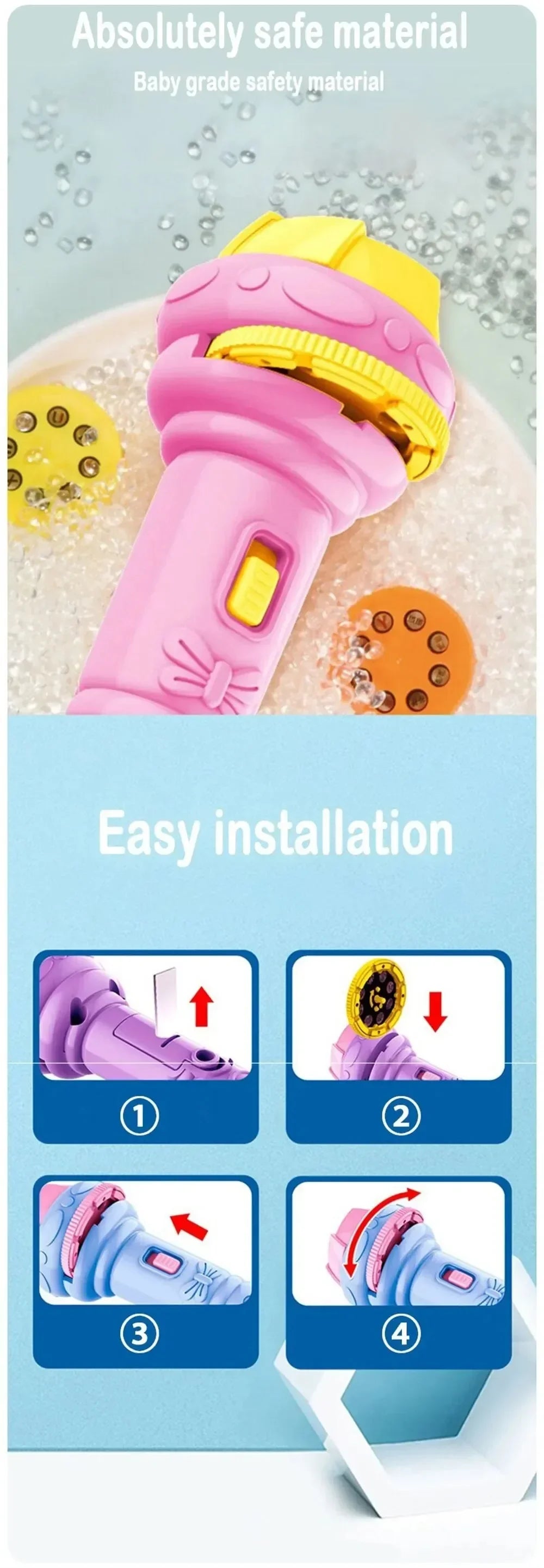 Kids Projector Flashlight with 10 Cards 80 Images Cartoon Night Light Projector Toy for Kids Bedtime Story Education Gift