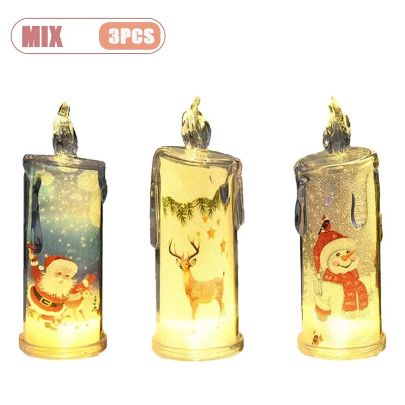 1-5PCS Flameless LED Christmas Electronic Candle Realistic Dripping Tears Santa Claus Snowman Ornaments Holiday Decorative