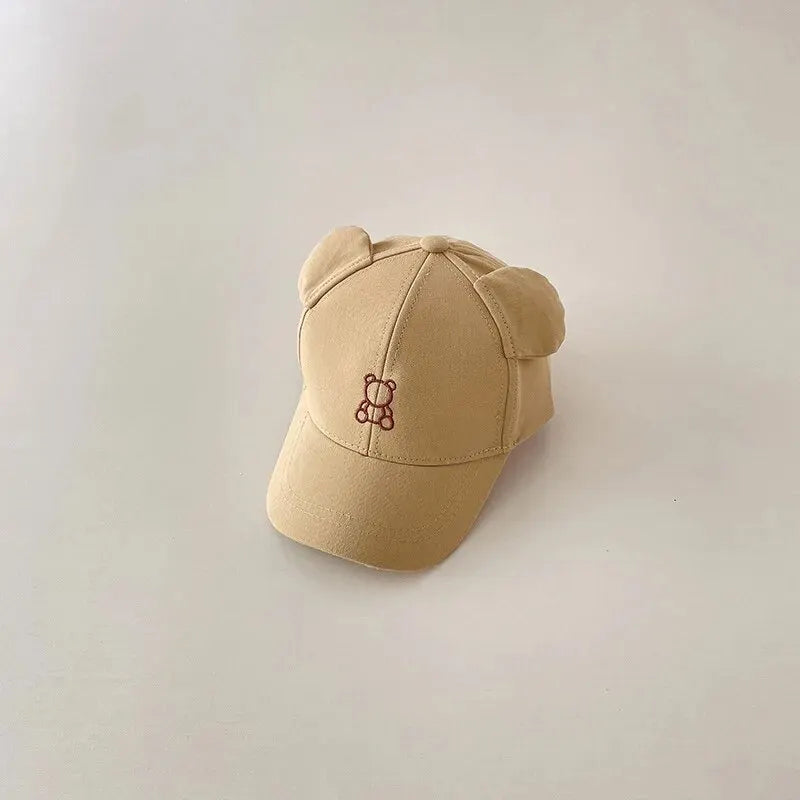 Cartoon Bear Baby Baseball Cap Cute Solid Color Toddler Sun Hat with Ears Summer Adjustable Kids Boy Girl Peaked Cap