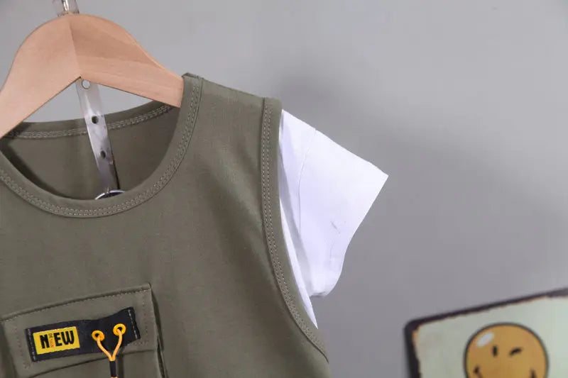 New Children Cotton Clothes Summer Kids Boys Patchwork T Shirts Shorts Pants 2Pcs/sets Infant Kids Toddler Tracksuits 0-5 Years