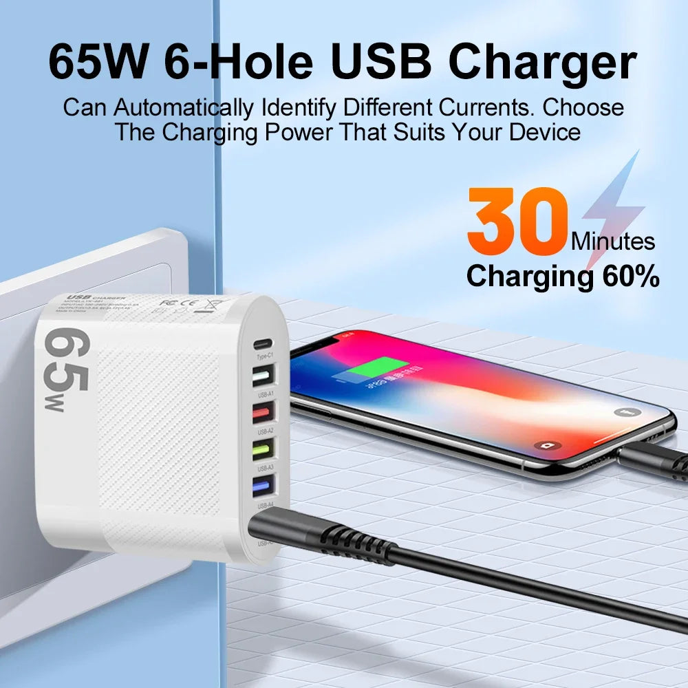 3.1A 5 Ports USB Charger PD Fast Charging Adapter For iPhone Xiaomi Samsung Mobile Phone EU/US/UK Plug Charge QC3.0 Wall Charger