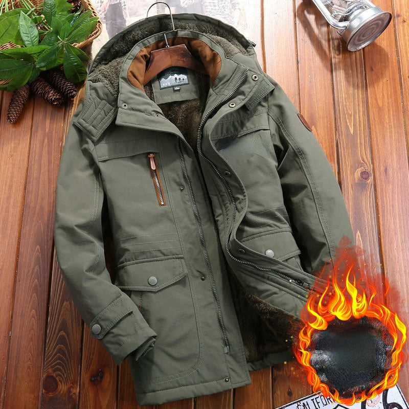 Mens Padded Clothes Velvet Thickened Winter Loose Casual Middle-aged Multi-bag Padded Jackets Cold-resistant Padded Clothes