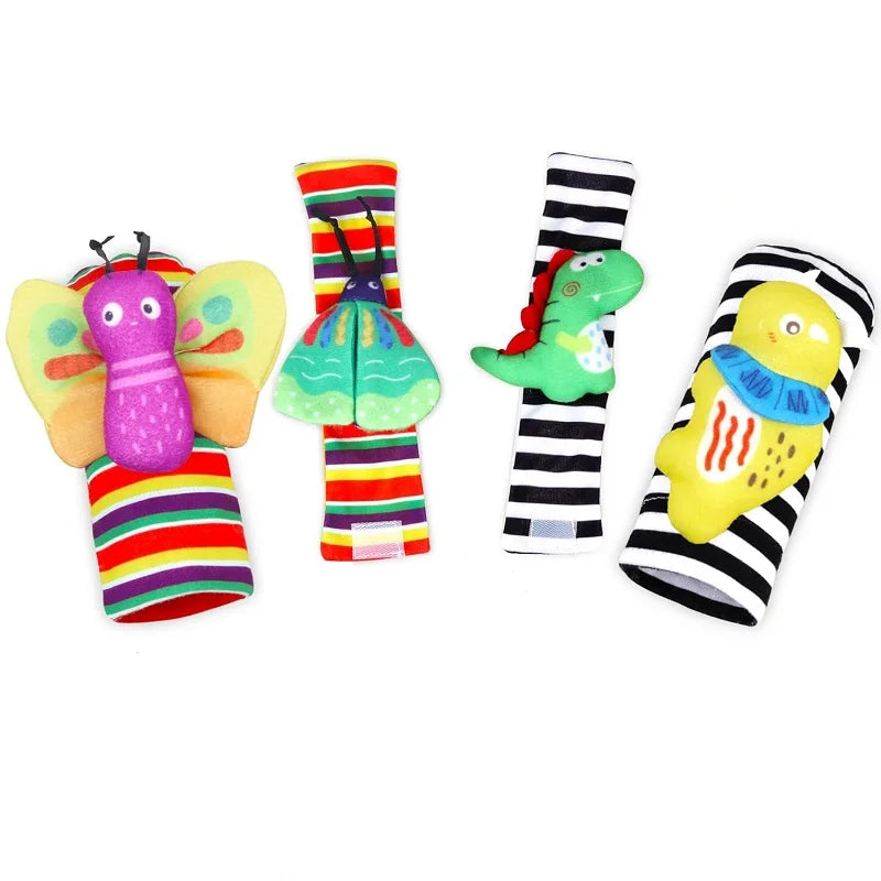 Baby Wrist Rattles Socks Newborn Animal Socks Infants Foot Finder Wrist Strap Baby Socks Sensory Toys Baby Toys 0-12 Months Gift