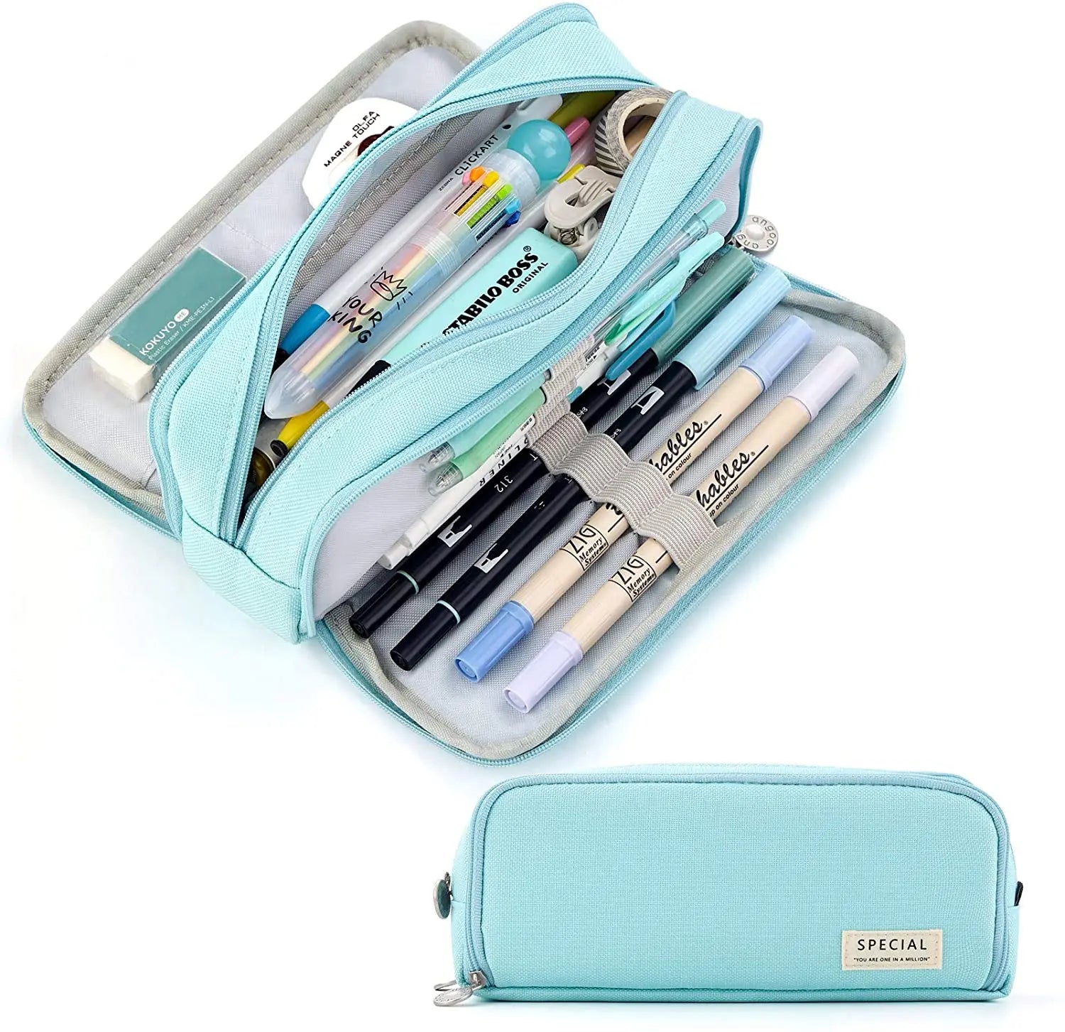 Kawaii Large Capacity Pencil Case 3 Compartment Pouch Pen Bag Double Side Opening Students Stationery Organizer School Supplies