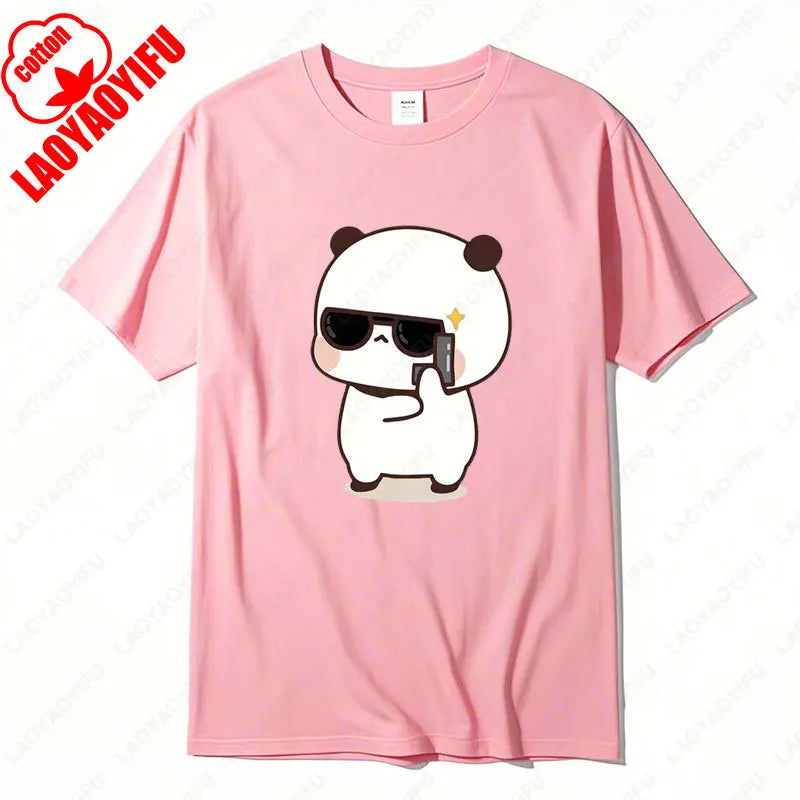 Kawaii Bubu Dudu Couple Shirt Bear Panda Are Spy Love Things Couple Do Tshirt Cute Matching Cotton T-shirt Man Woman Casual Tees